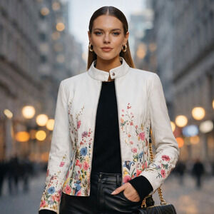 Overland lamb leather floral leather jacket, size medium